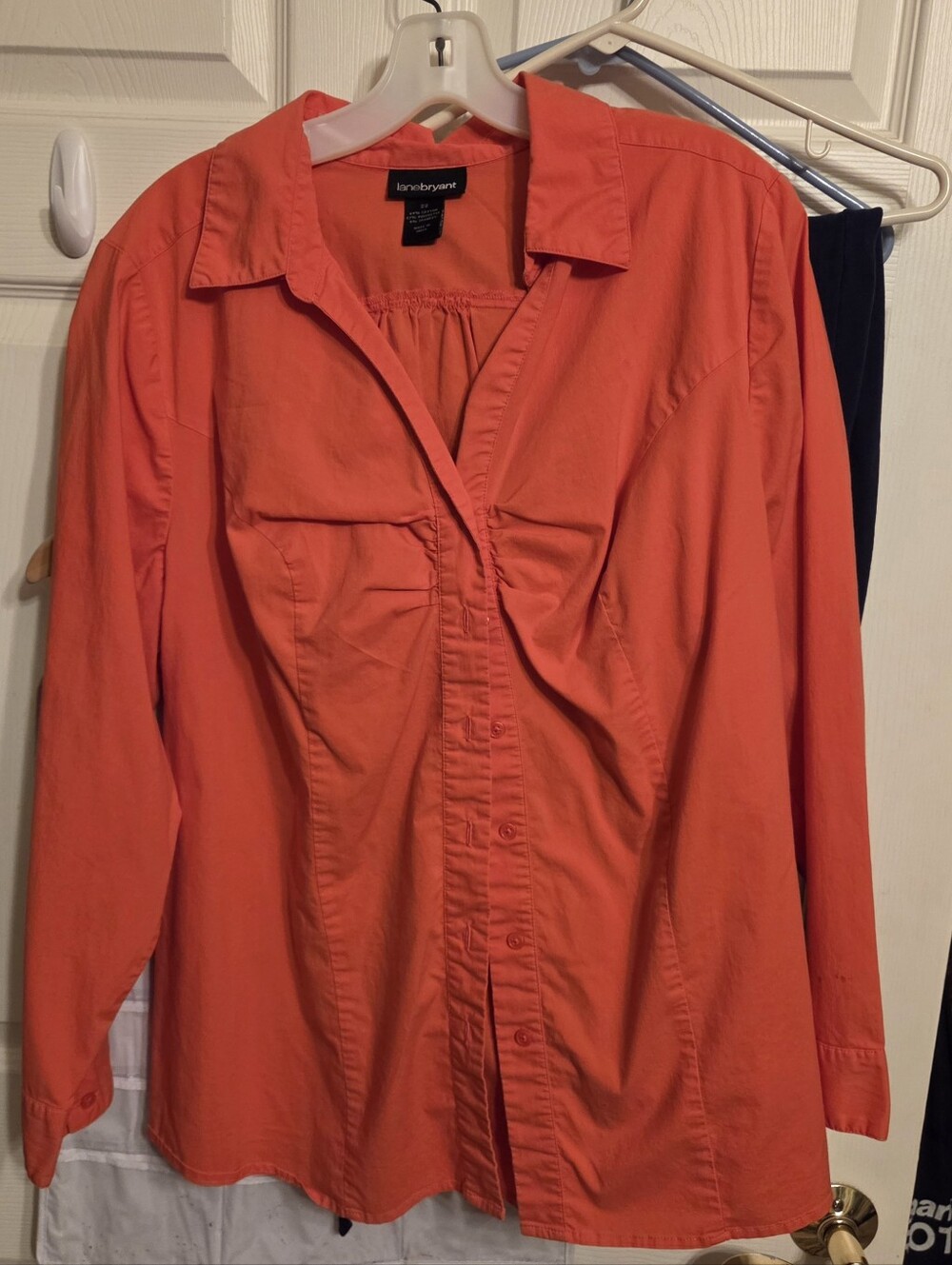 Lane Bryant Womens  22 Coral Long-Sleeve Button-Front Women's Shirt
